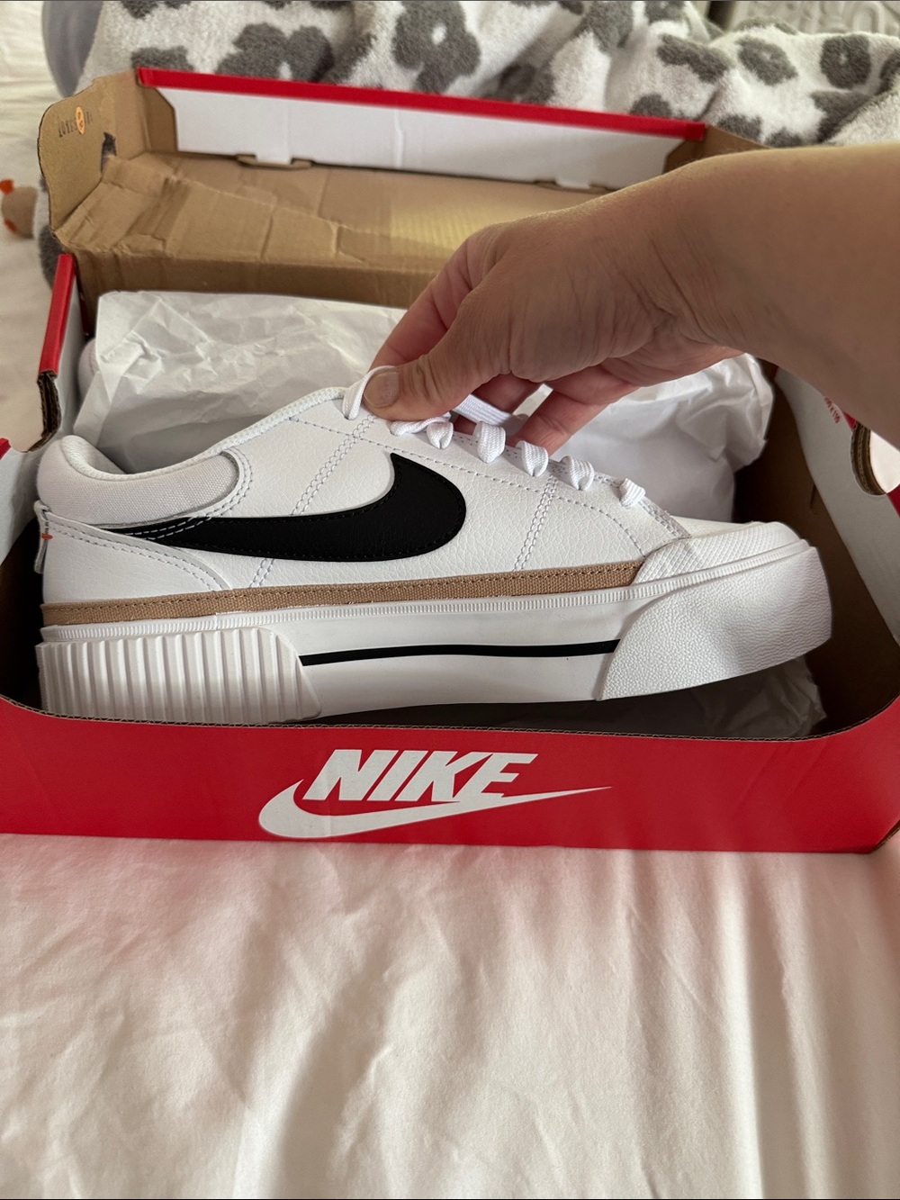 NWT Women’s Nike Court Legacy Lift white/black/tan size 8 brand new